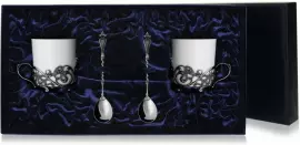 Набор кофейных чашек из серебра "Витая" на 2 персоны, с ложками