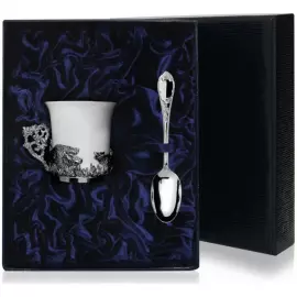 Кофейная чашка из серебра "Кабан" с ложкой