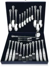 Серебряный столовый набор "Фаворит": вилка, вилка для лимона, ложка, нож, половник, совок для сахара чайная ложка