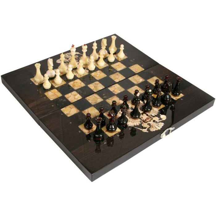 Chess made of amber "Russia" (stained oak)