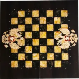 Шахматы из янтаря "Россия" морёный дуб Шахматы из янтаря "Россия" морёный дуб