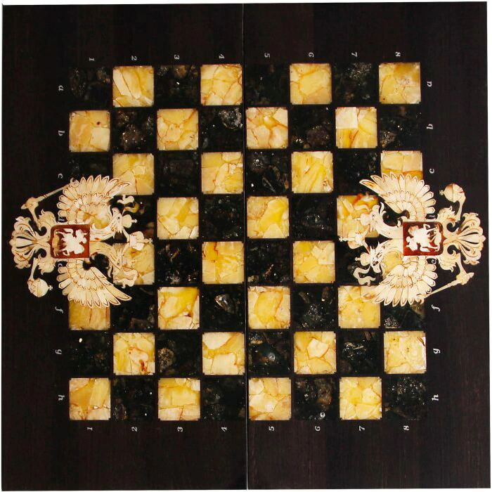 Chess made of amber "Russia" (stained oak)