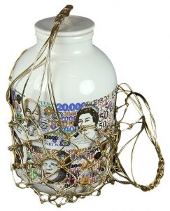 Банка с крышкой "Деньги" из фарфора