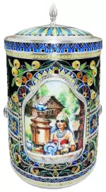 Коробка для чая "Русское застолье" финифть