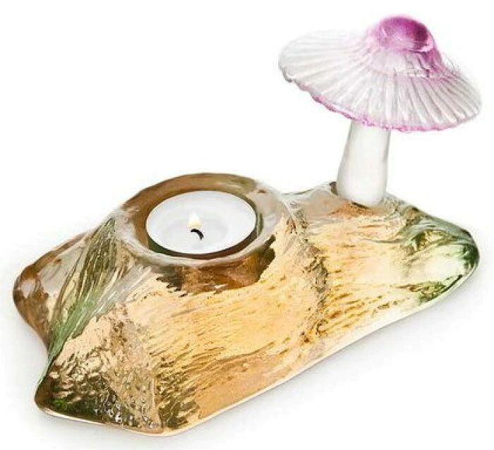 Mushroom candle holder, brown/green/pink