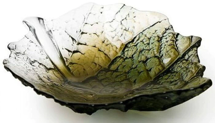 Crystal candle holder "Leaf", green
