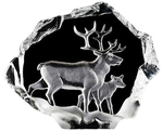 Transparent crystal sculpture "Reindeer with calf"