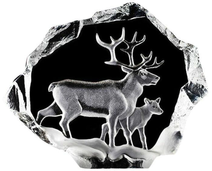 Transparent crystal sculpture "Reindeer with calf"