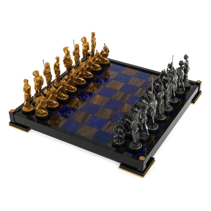Chess made of lapis lazuli and tiger's eye "Amazon"