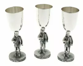 Silver-plated set of glasses "Hussar with a pipe" with blackening, for 3 persons