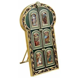 Икона-складень из серебра с нефритом "Врата" Икона-складень из серебра с нефритом "Врата"