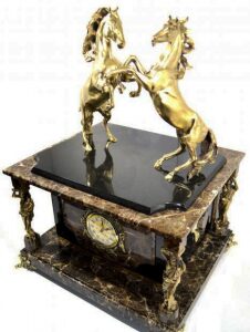 Safe clock made of Italian marble "Horses"