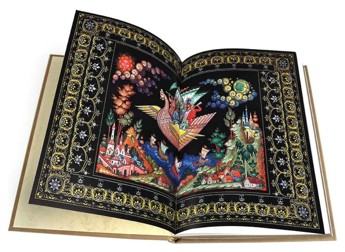 Leather-bound book "Russian folk tales" (palekh, mstera, kholui)