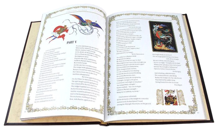 Leather-bound book "Pushkin's Tales" (palekh) in English