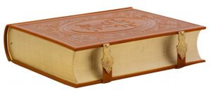 The leather-bound book "The Bible" with locks