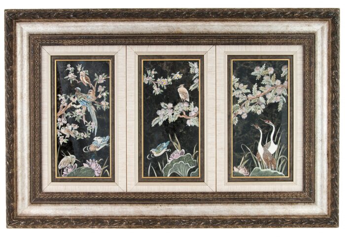 Painting on labradorite "Japanese motifs" (triptych)