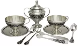 Чайный набор из серебра "Цветочный" на 2 персоны