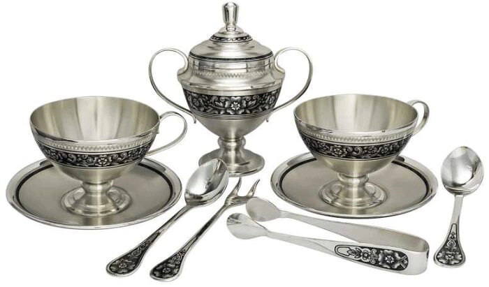 Silver tea set "Floral" for 2 persons
