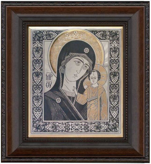 Серебряная икона "Казанская"