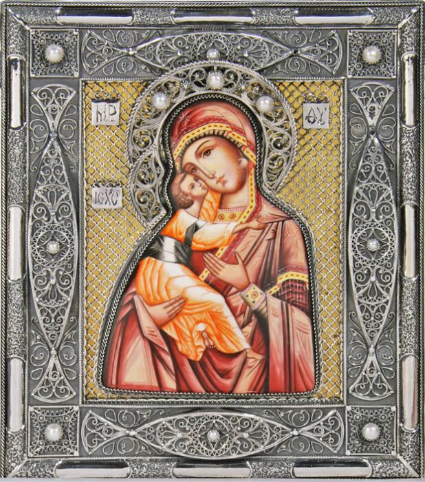 Vladimir Icon of the Mother of God with pearls (finish)