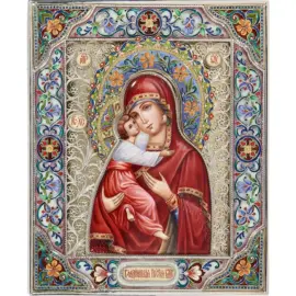 Владимирская икона Божией Матери большая, финифть Владимирская икона Божией Матери большая, финифть