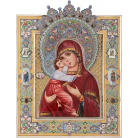 Владимирская икона Божией Матери на базе Казанской Богоматери, финифть Владимирская икона Божией Матери на базе Казанской Богоматери, финифть