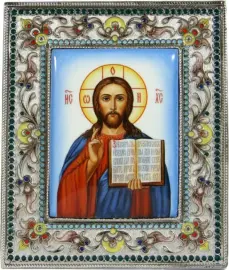 Икона "Спас Вседержитель" малая, финифть Икона "Спас Вседержитель" малая, финифть