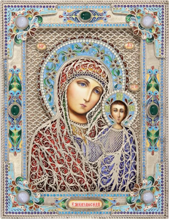 Kazan Icon of the Mother of God with stones (finish)