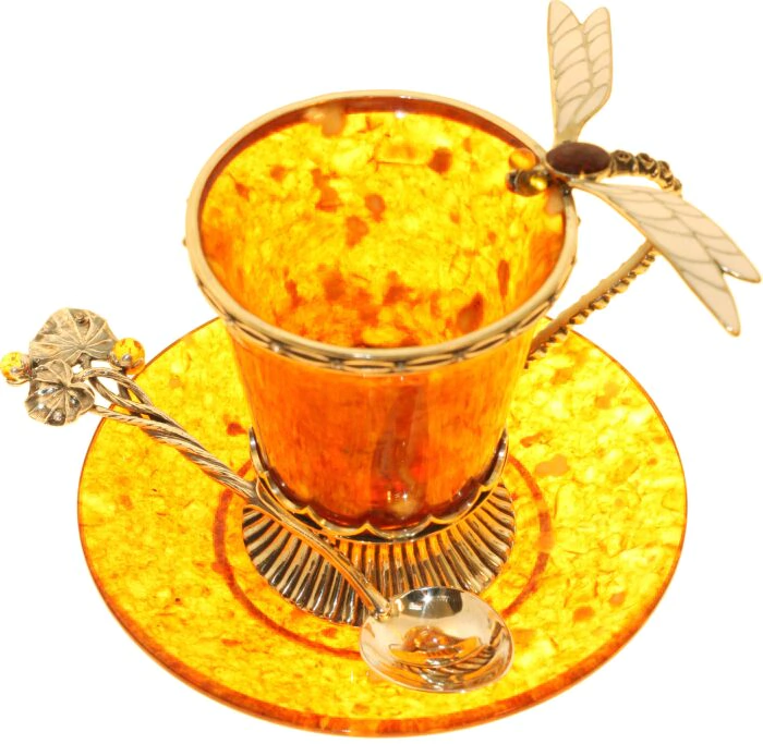 Coffee set made of amber "Dragonfly"