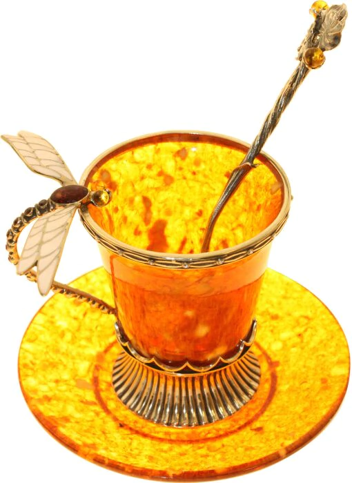 Coffee set made of amber "Dragonfly"