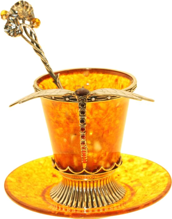 Coffee set made of amber "Dragonfly"