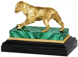 Bronze statuette "Dog" on a malachite stand