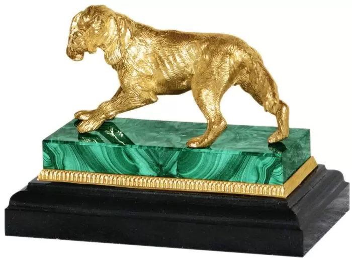 Bronze statuette "Dog" on a malachite stand