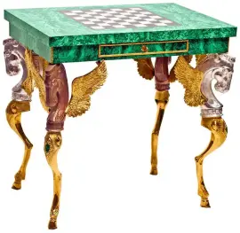 Шахматный стол из малахита "Ход конем" Шахматный стол из малахита "Ход конем"