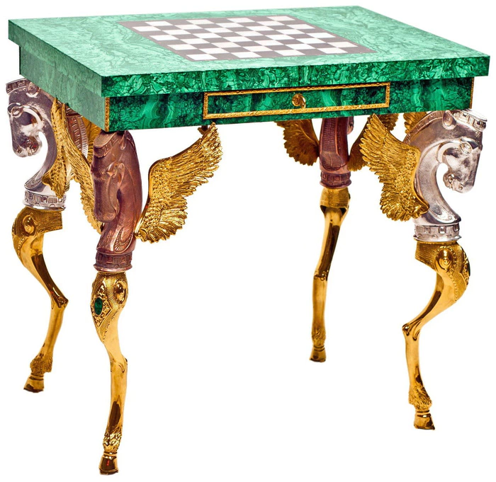 Chess table made of malachite "Knight's move"
