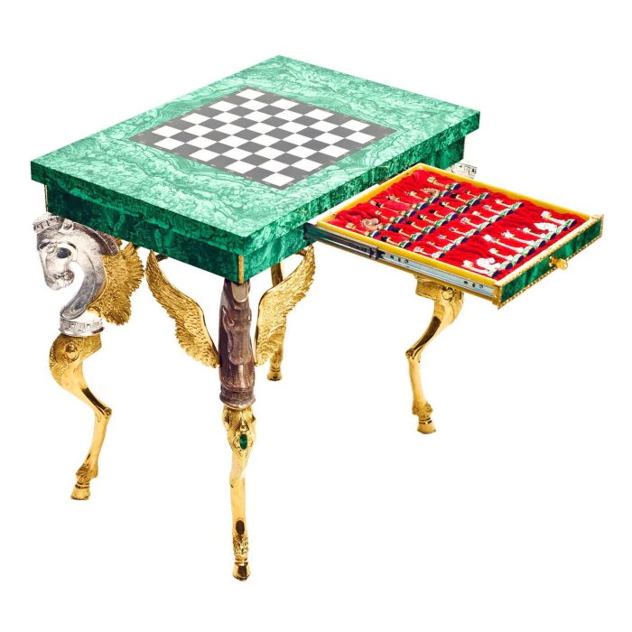 Chess table made of malachite "Knight's move"