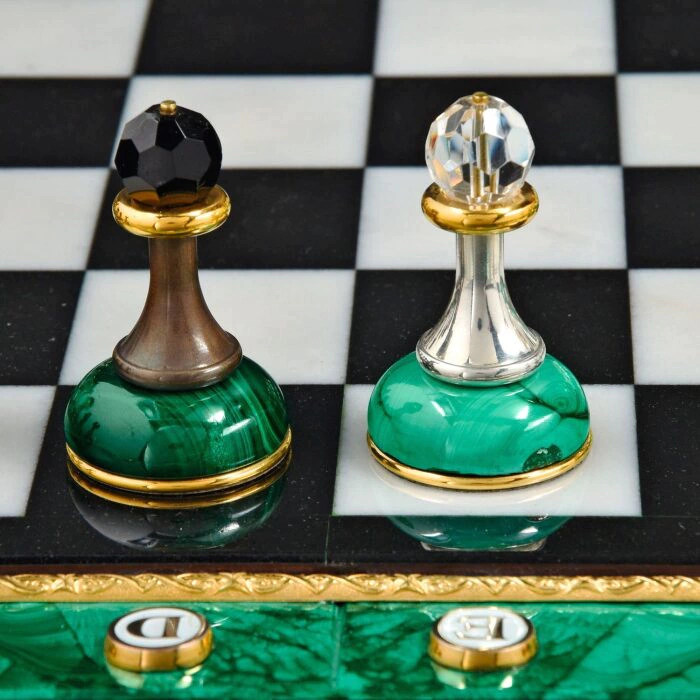 Chess table made of malachite "Knight's move"
