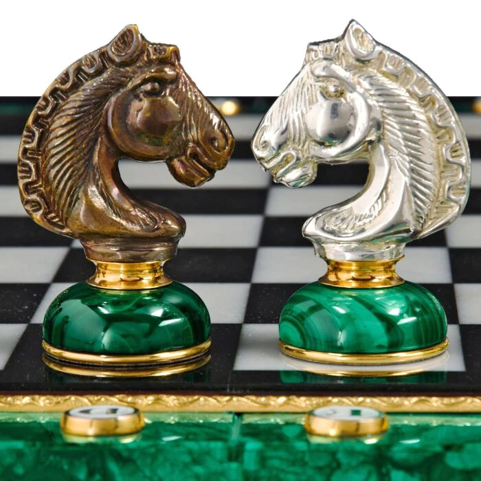 Chess table made of malachite "Knight's move"