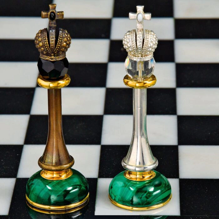 Chess table made of malachite "Knight's move"