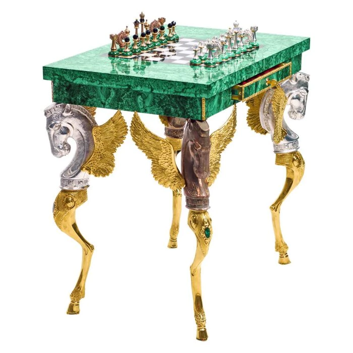 Chess table made of malachite "Knight's move"