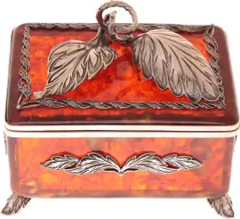 Коробка для чая из янтаря "Листья" с ложечкой