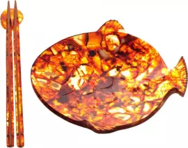 Plate with chopsticks made of amber "Fish"