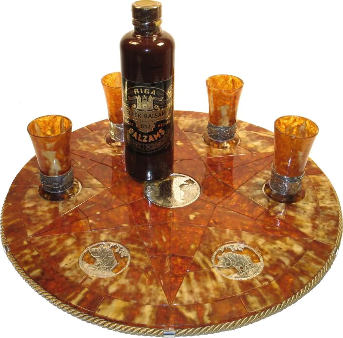 Table top with amber inserts