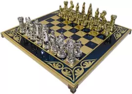 Шахматы сувенирные "Мария Стюарт" большие (узор в углах, синий)