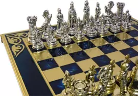 Шахматы сувенирные "Мария Стюарт" большие (узор в углах, синий)