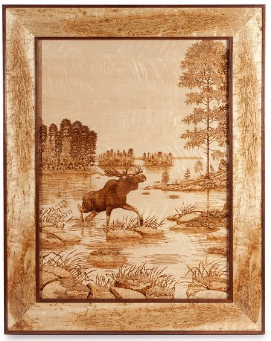 Painting with burning "Moose" (Karelian birch)