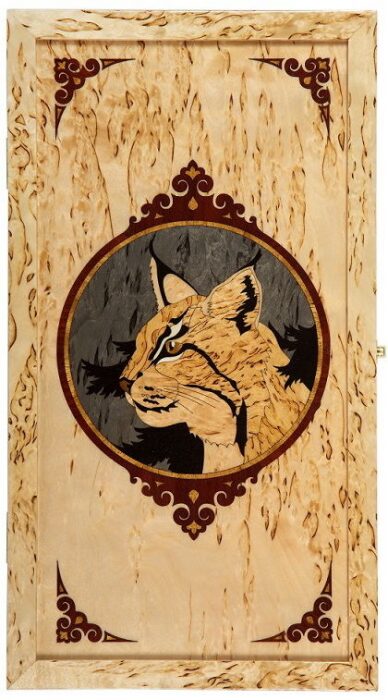 Backgammon made of Karelian birch "Lynx" small, inlaid