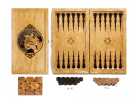 Нарды из карельской березы "Рысь" малые, с инкрустацией