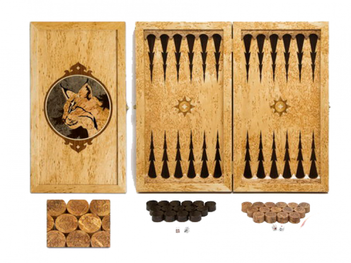 Backgammon made of Karelian birch "Lynx" small, inlaid