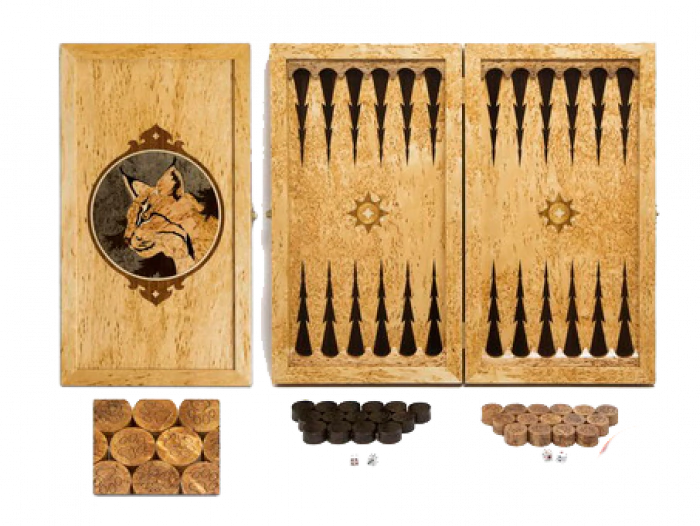 Backgammon made of Karelian birch "Lynx" small, inlaid